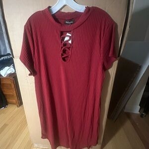 Rouge! Deep Red Ribbed Knit dress